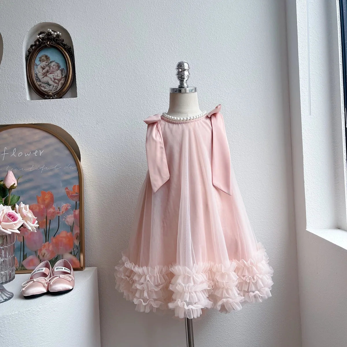 Sleeveless Loose Beach Mermaid Dress Baby Girls Cute Ruffled Pink Bow Lace Irregular Dress Graduation Ball Gown Party Dress 2025