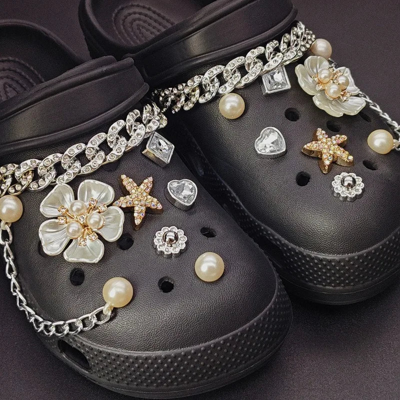 Summer Floral Starfish Shoe Charms for Crocs Garden Pins DIY Sandals Shoes Decorations Beach Slipper Accessories Party Women Set