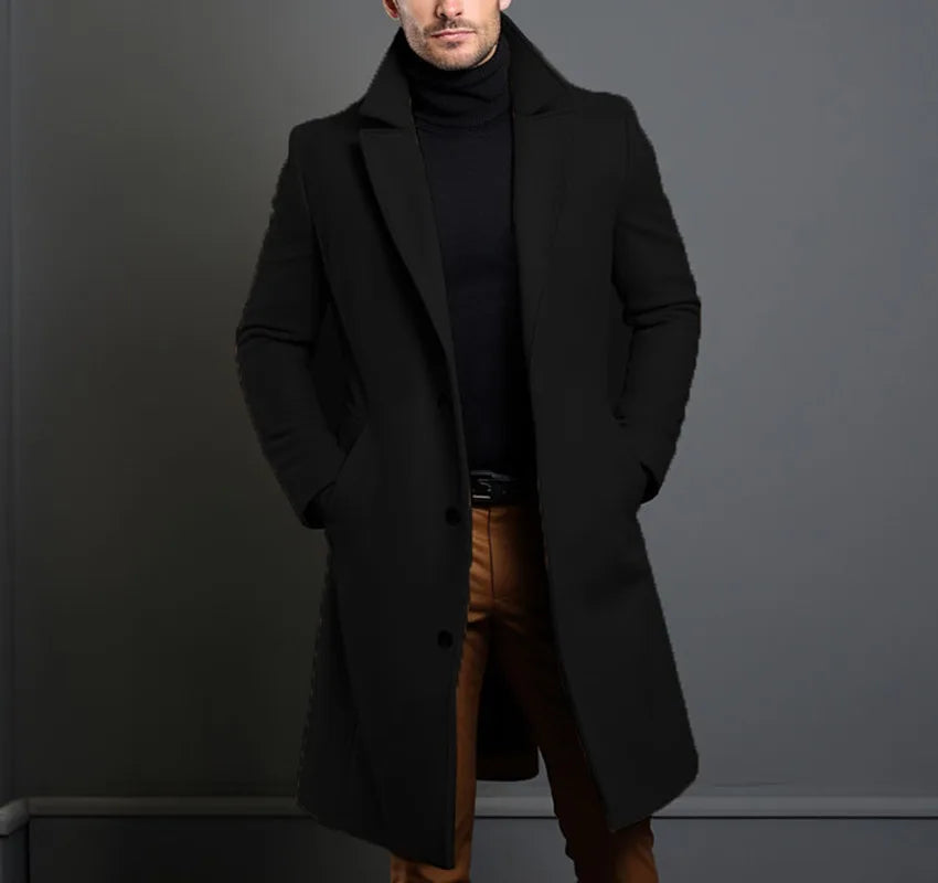 2025 New Woolen Coat for Men Mid to Long Solid Color High-end Minimalist Autumn and Winter Woolen Coat Warm Youth Coat