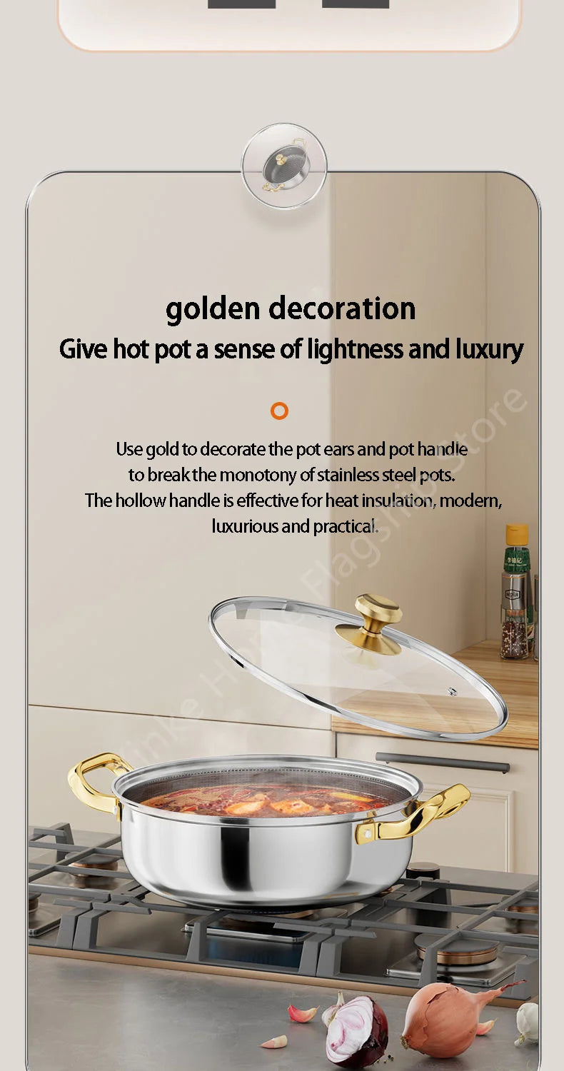 30cm Stainless Steel Frying Pan Honeycomb Non-stick Soup Pot wok with lid Home Induction Cooker Gas Stove Stew Kitchen Cookware