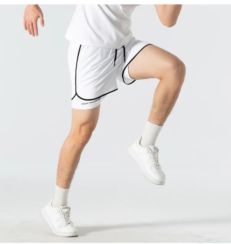 UETEEY Men's Shorts 2 in 1 Sports Fitness Gym Running Workout Shorts Hidden Pocket Quick Drying Cycling Jogging Men Short Pants