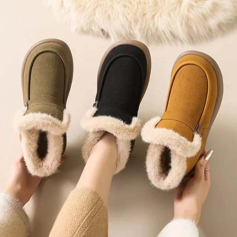 Winter Women's Snow Boots Korean Version New Plush Comfortable Super Warm Anti Slip Soft Bottom Belt Buckle Women's Shoes
