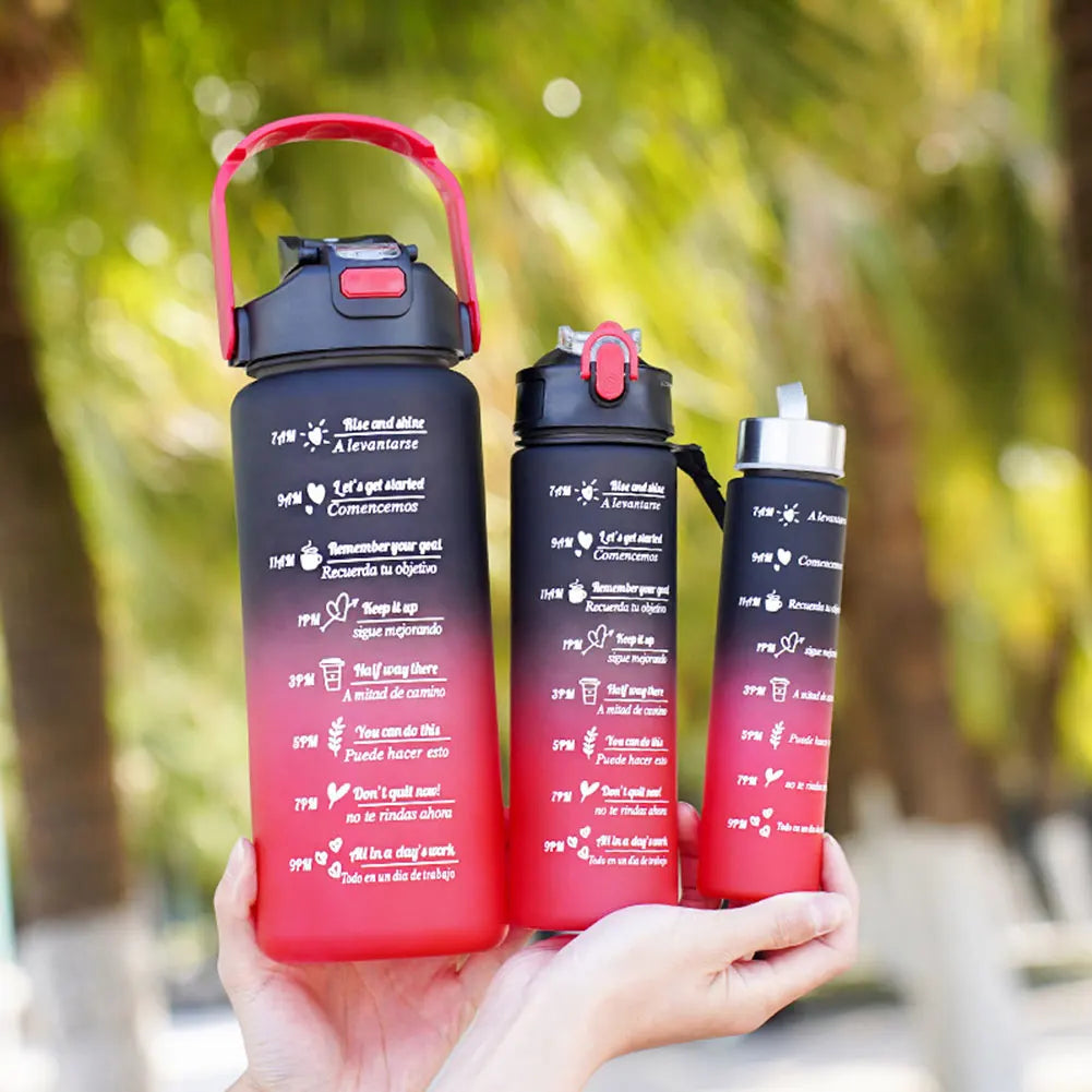 3PCS Leakproof Water Bottles with Times to Drink and Straw Motivational Drinking Sports Water Bottle for Fitness Gym Outdoor