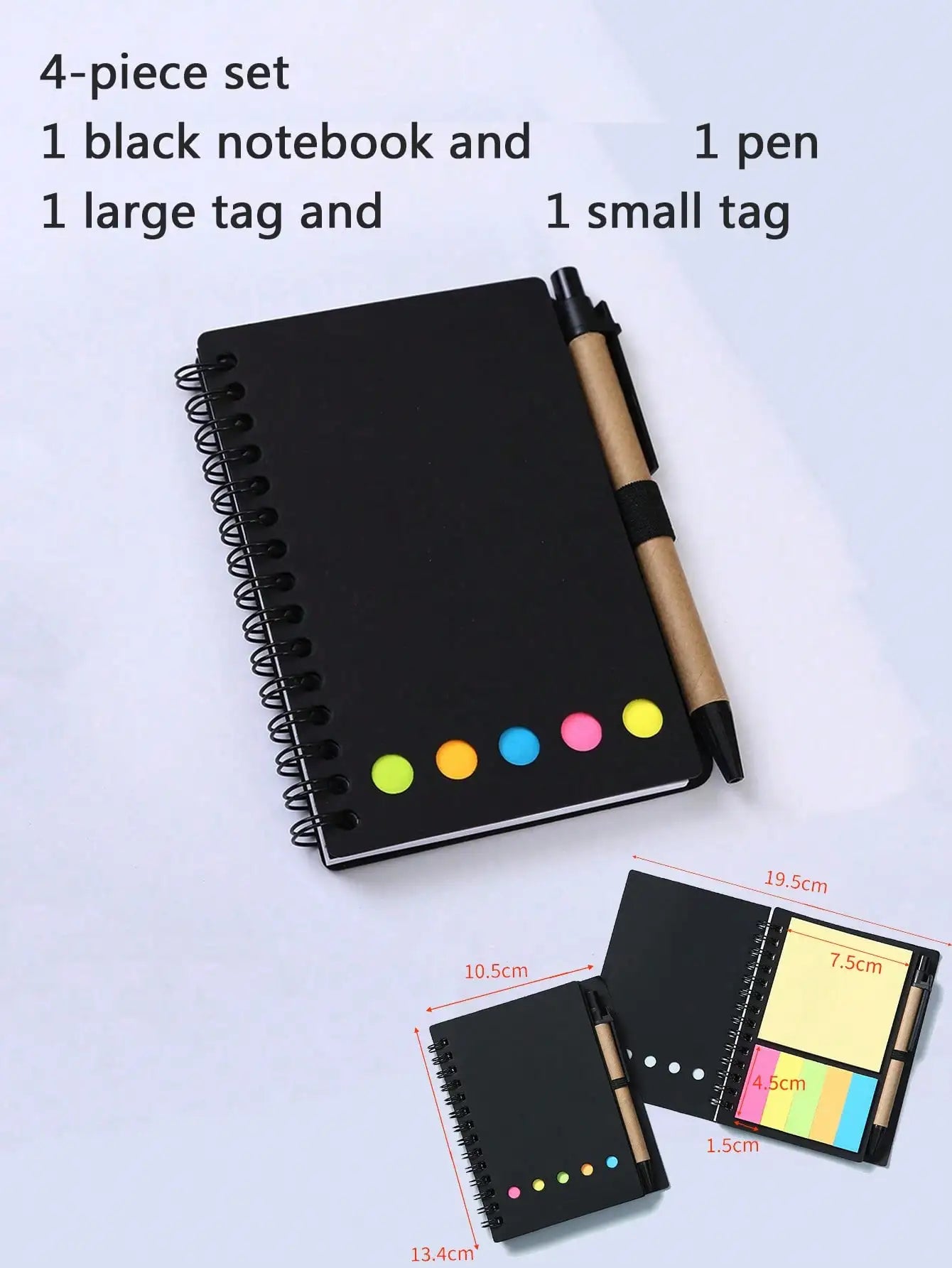 4pcs-set Spiral Notebook-Pocket Notepad with Pen Loop,Sticky Notes&Index Tabs,4.1x5.3"Brown Paper Cover,Portable Lined Journal
