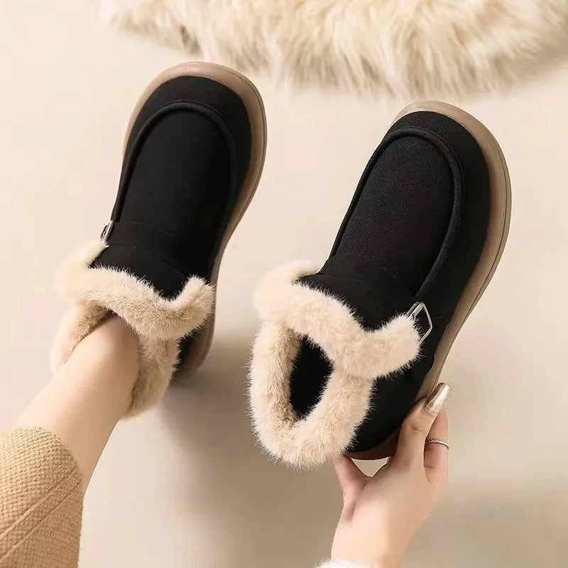 Winter Women's Snow Boots Korean Version New Plush Comfortable Super Warm Anti Slip Soft Bottom Belt Buckle Women's Shoes