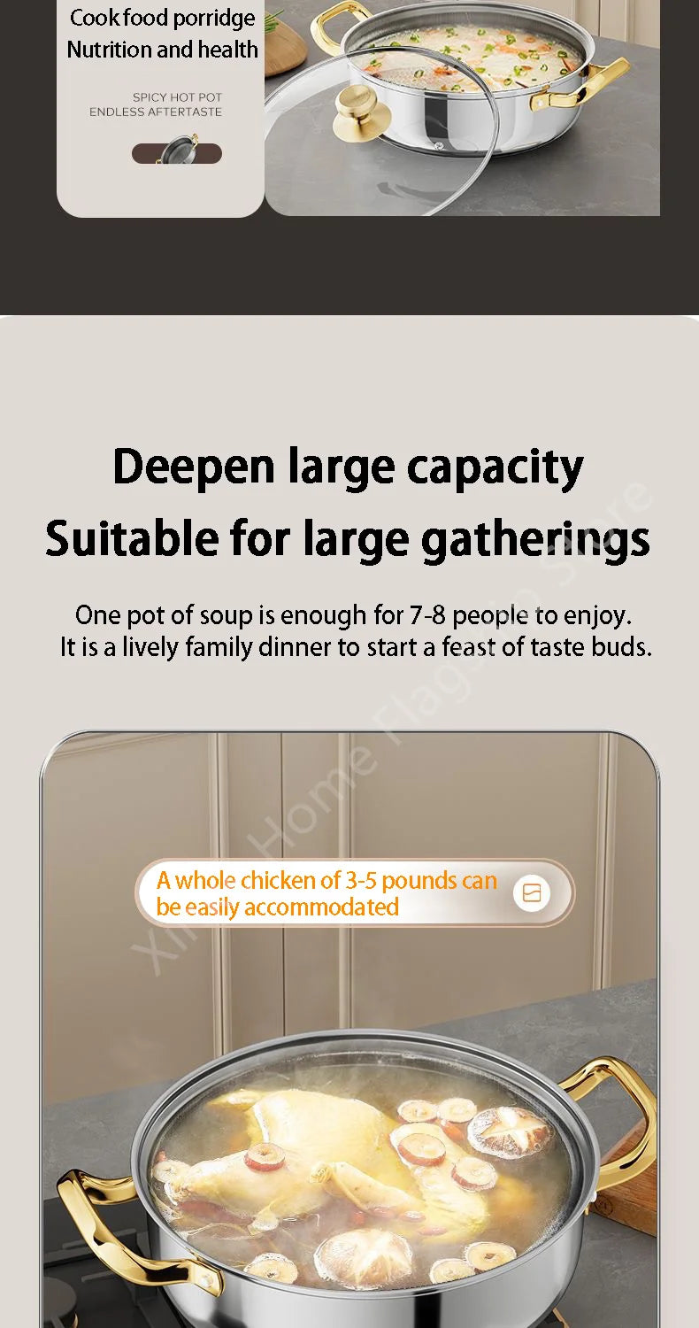 30cm Stainless Steel Frying Pan Honeycomb Non-stick Soup Pot wok with lid Home Induction Cooker Gas Stove Stew Kitchen Cookware