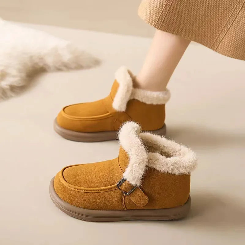 Winter Women's Snow Boots Korean Version New Plush Comfortable Super Warm Anti Slip Soft Bottom Belt Buckle Women's Shoes