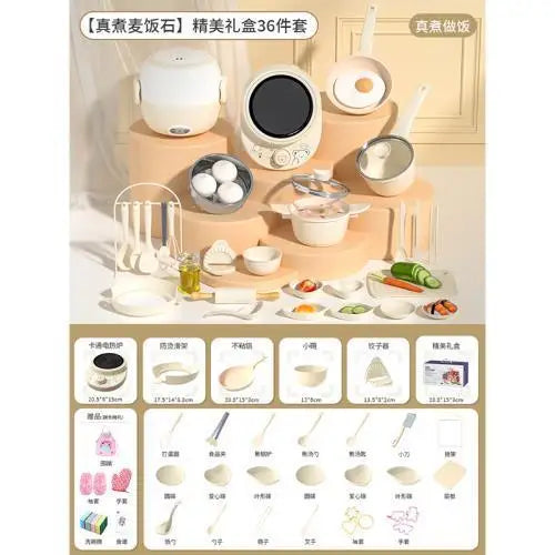 Mini Kitchenette Children'S Educational Toys Boy And Girl Pretend Play Kitchenette Full Set Real Cooking Chidren Birthday Gifts