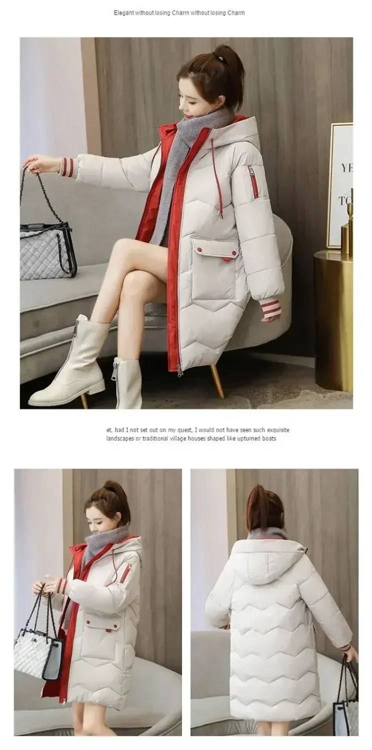 2025 Winter Women Jacket Coats Long Parkas Female Down Cotton Hooded Overcoat Thick Warm Jackets Windproof Casual Student Coat