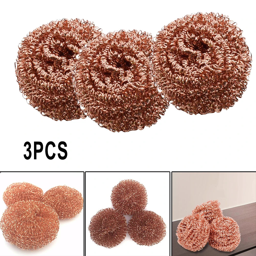 Kitchen Cleaning Tools 3x Copper Metal Wire Sponge Ball Iron Tip Nozzle Cleaner Slag Remover Tool Cooper Coated Scourers