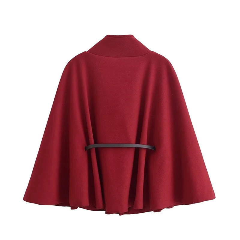 Women's Spring Fashion Cloak with Belt Simple Batwing Sleeves Adjustable Waist Strap Elegant Coat for Ladies