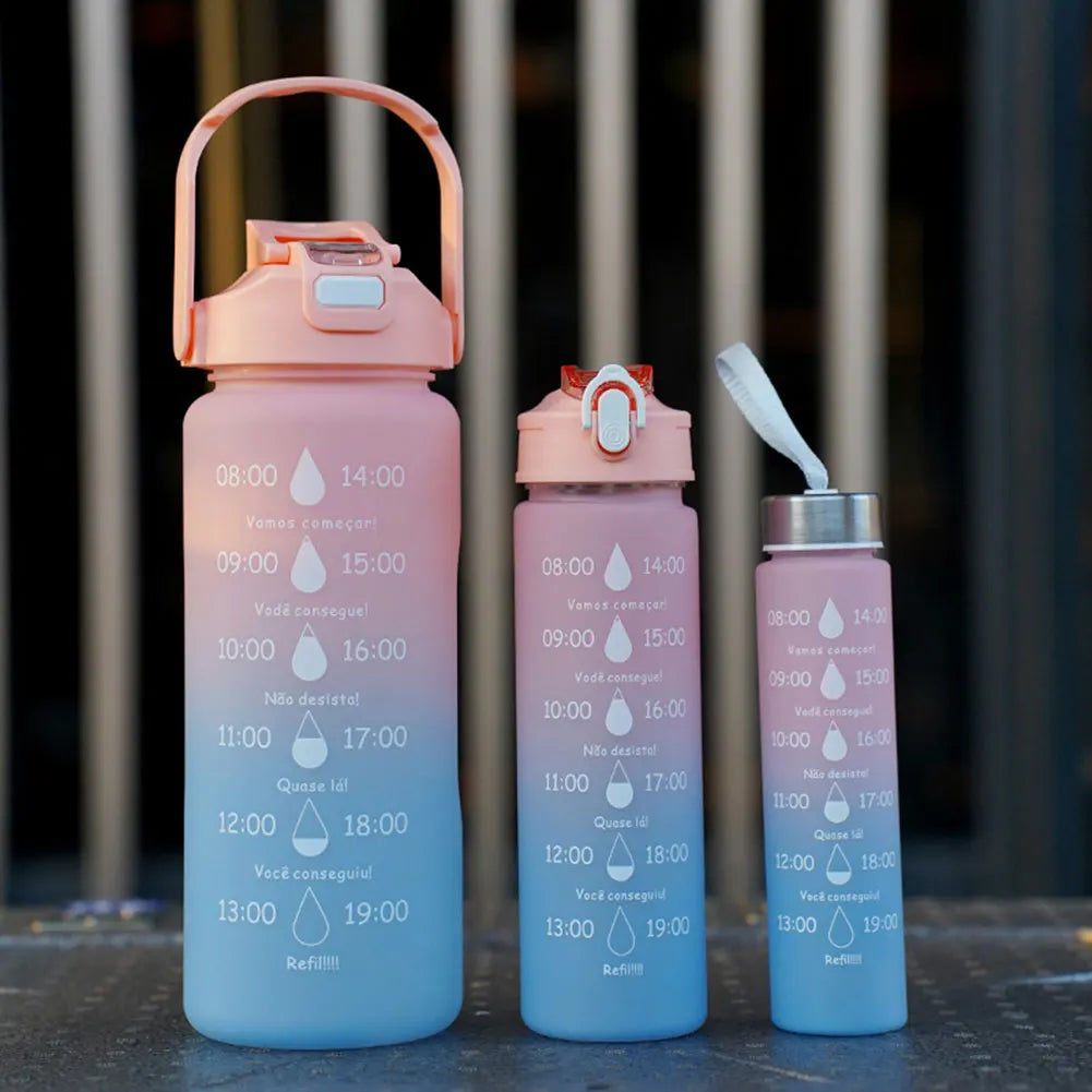 3PCS Leakproof Water Bottles with Times to Drink and Straw Motivational Drinking Sports Water Bottle for Fitness Gym Outdoor