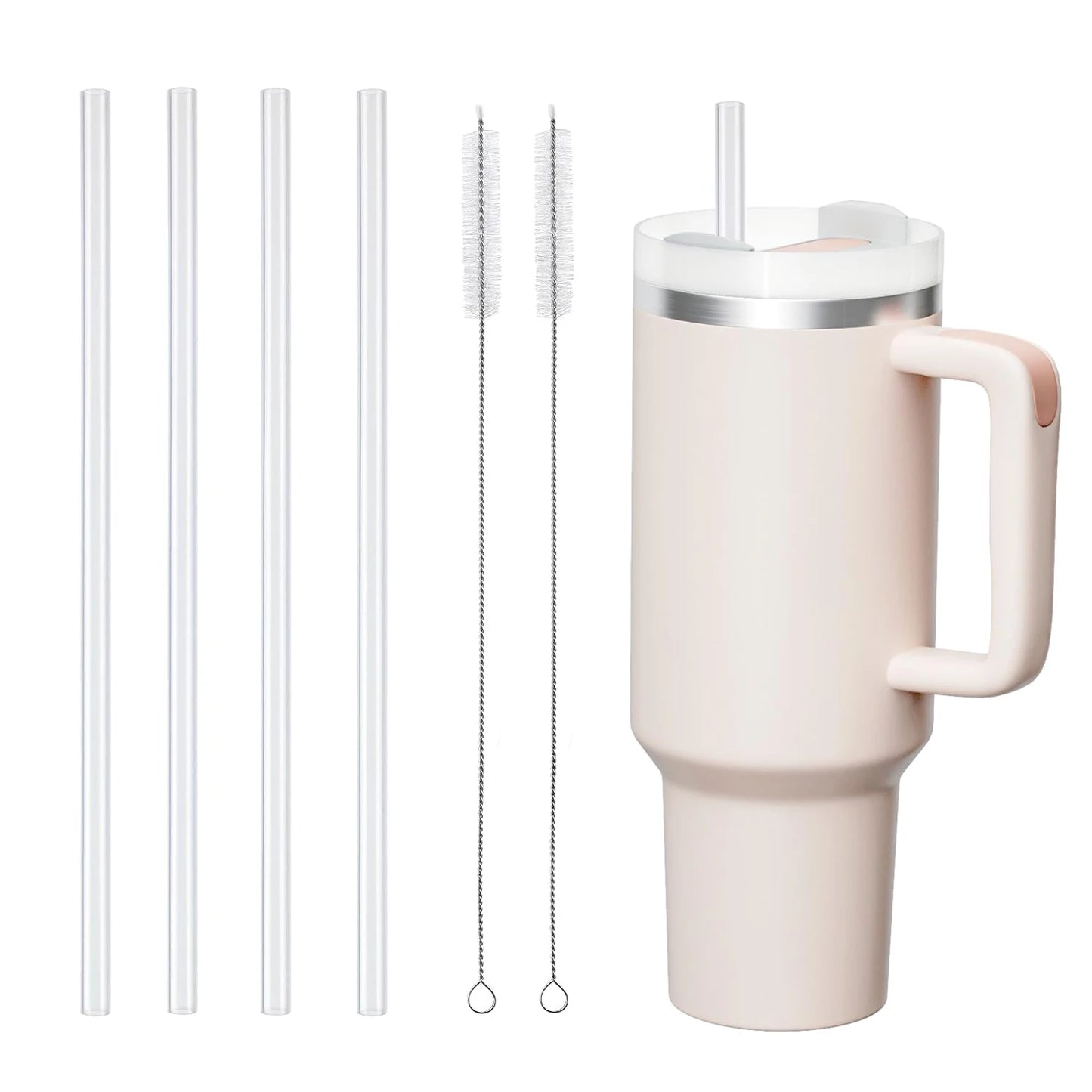 Replacement Straws for Stanley 40 oz Cup Tumbler, 12 Pack Clear Reusable Plastic Straws, 2 Straw Brushes,for Stanley Cup