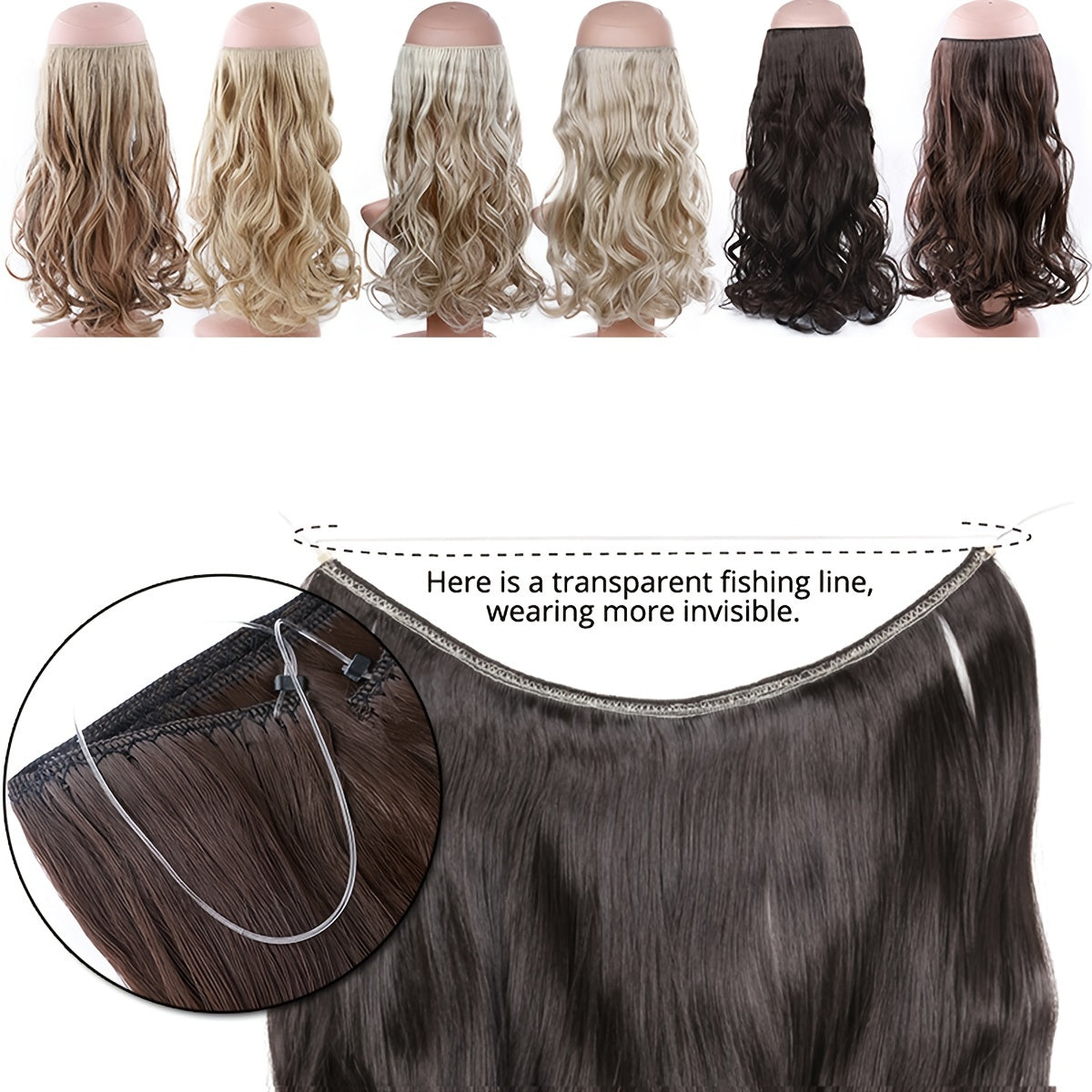 Hair Extensions Invisible Hair Extensions Secret Hidden Wire Long Curly Hair Pieces For Women Synthetic
