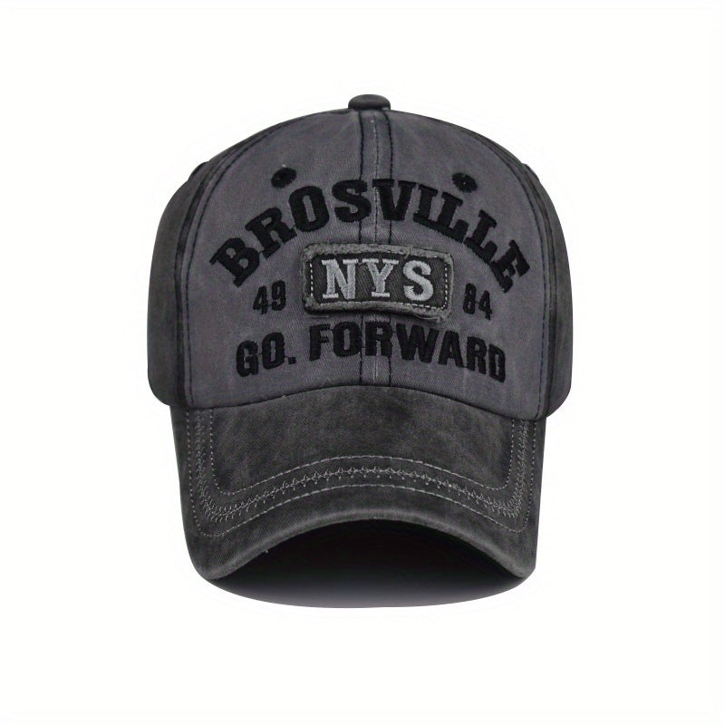 Distressed NYS Letter Embroidered Baseball Cap - Unisex Peaked Cap for Men & Women, Comfortable Fabric, Stereo Embroidered Letter, Versatile, One Size, Outdoor Sports Sun Hat for Dad