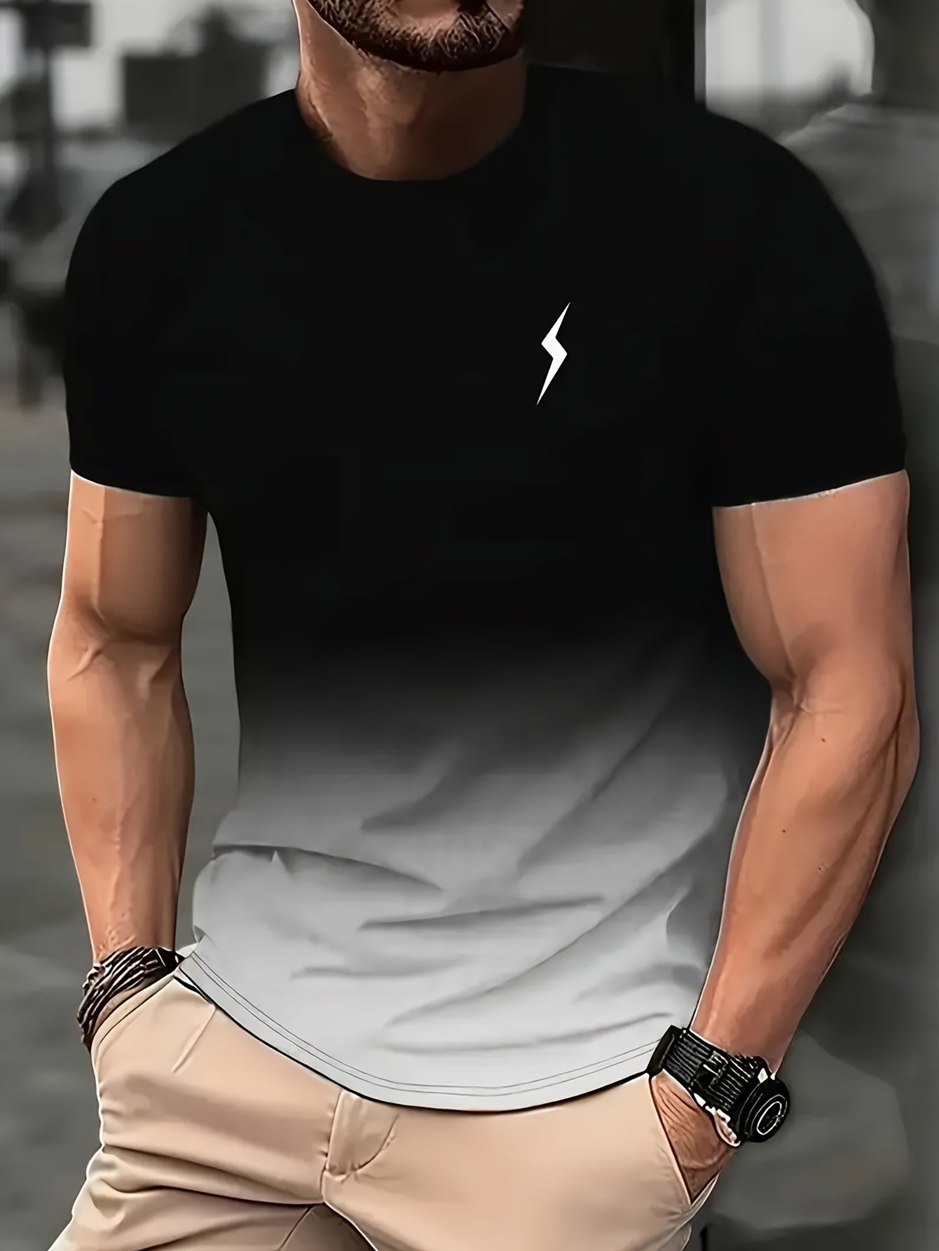 5-Pack Men's Polyester Athletic T-Shirts, Basic Crew Neck with Slight Stretch, Gradient Cool 3D Print Quick Dry Short Sleeve Fitness Tops, Knit Fabric Spring/Summer Sportswear