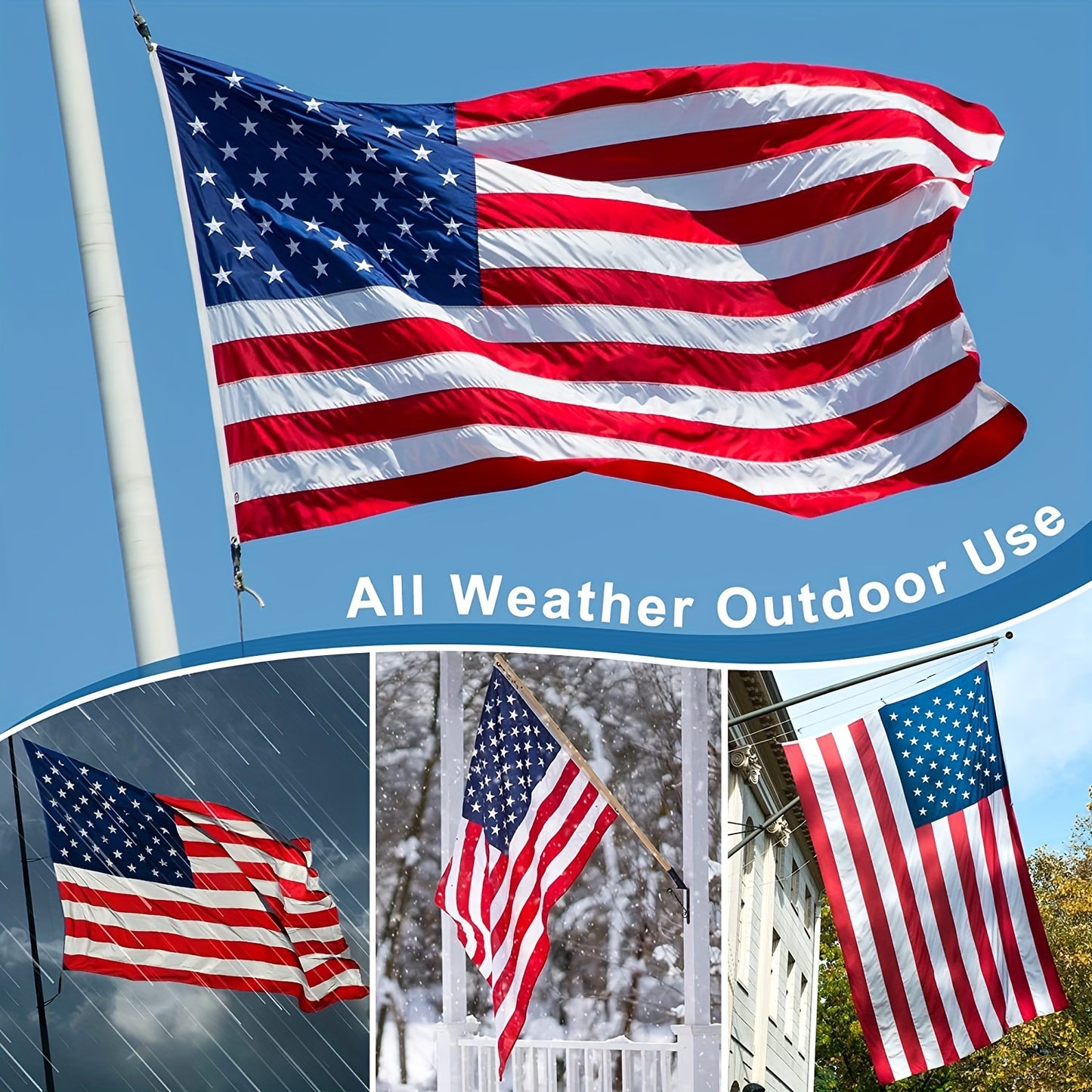 1pc American Flag 3x5 Ft TearProof For Outside, Build To Long Lasting, Fade Resistant Spun Polyester, High Wind US Outdoor Flags Embroidered Stars, Sewn Stripes, Brass Grommet
