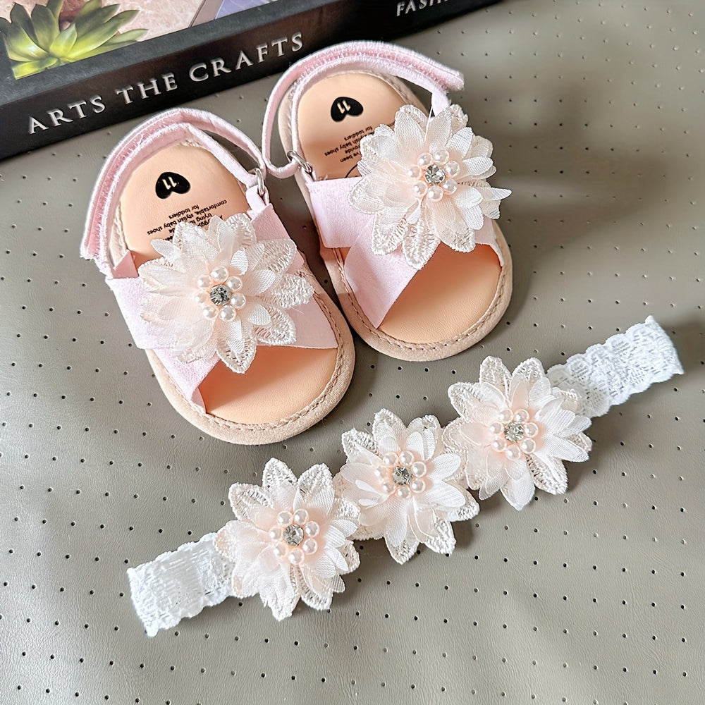 Baby Girls Flower Comfy Non-Slip Crib Shoes For First Walkers Newborn Infant, Spring And Summer