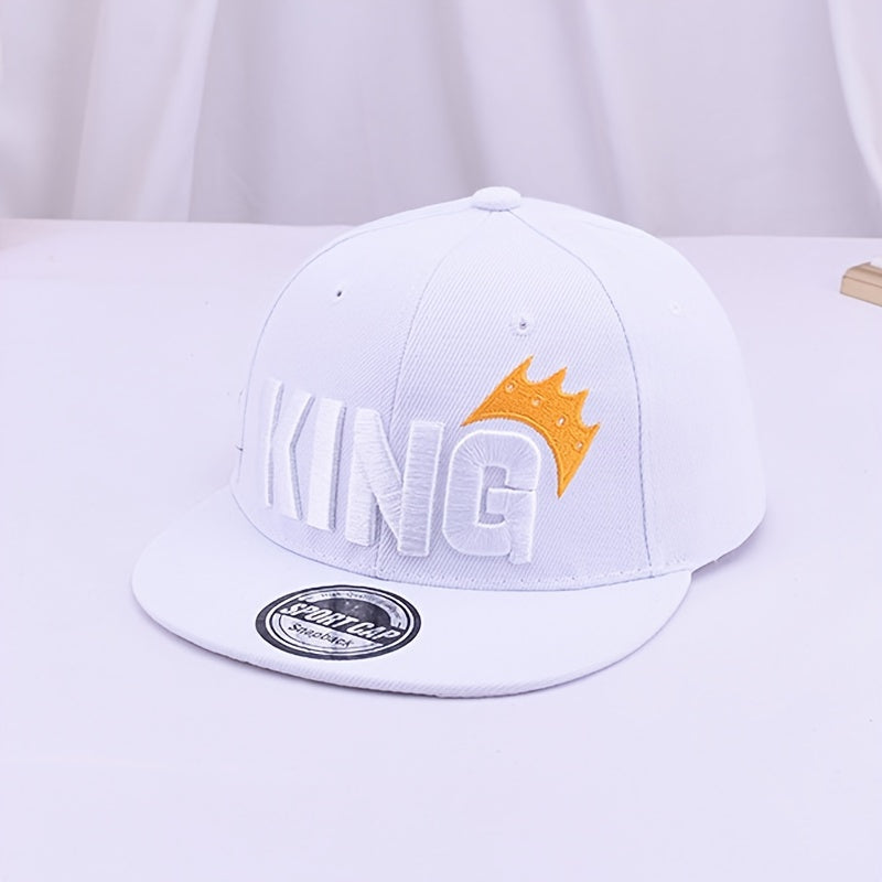 Youngsters' Hip Hop Snapback Caps - "KING" Embroidered with Crown Design, Breathable & Adjustable, Sun-Protective Baseball Hats for Boys & Girls, Perfect for Spring & Summer Outdoor Fun, Hip Hop Hat