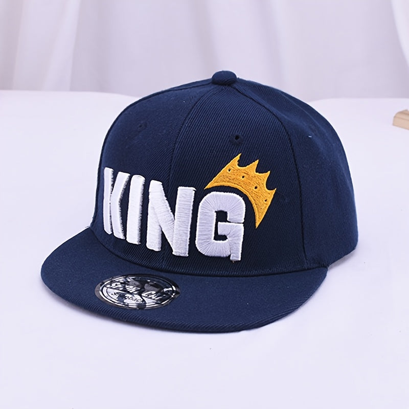 Youngsters' Hip Hop Snapback Caps - "KING" Embroidered with Crown Design, Breathable & Adjustable, Sun-Protective Baseball Hats for Boys & Girls, Perfect for Spring & Summer Outdoor Fun, Hip Hop Hat