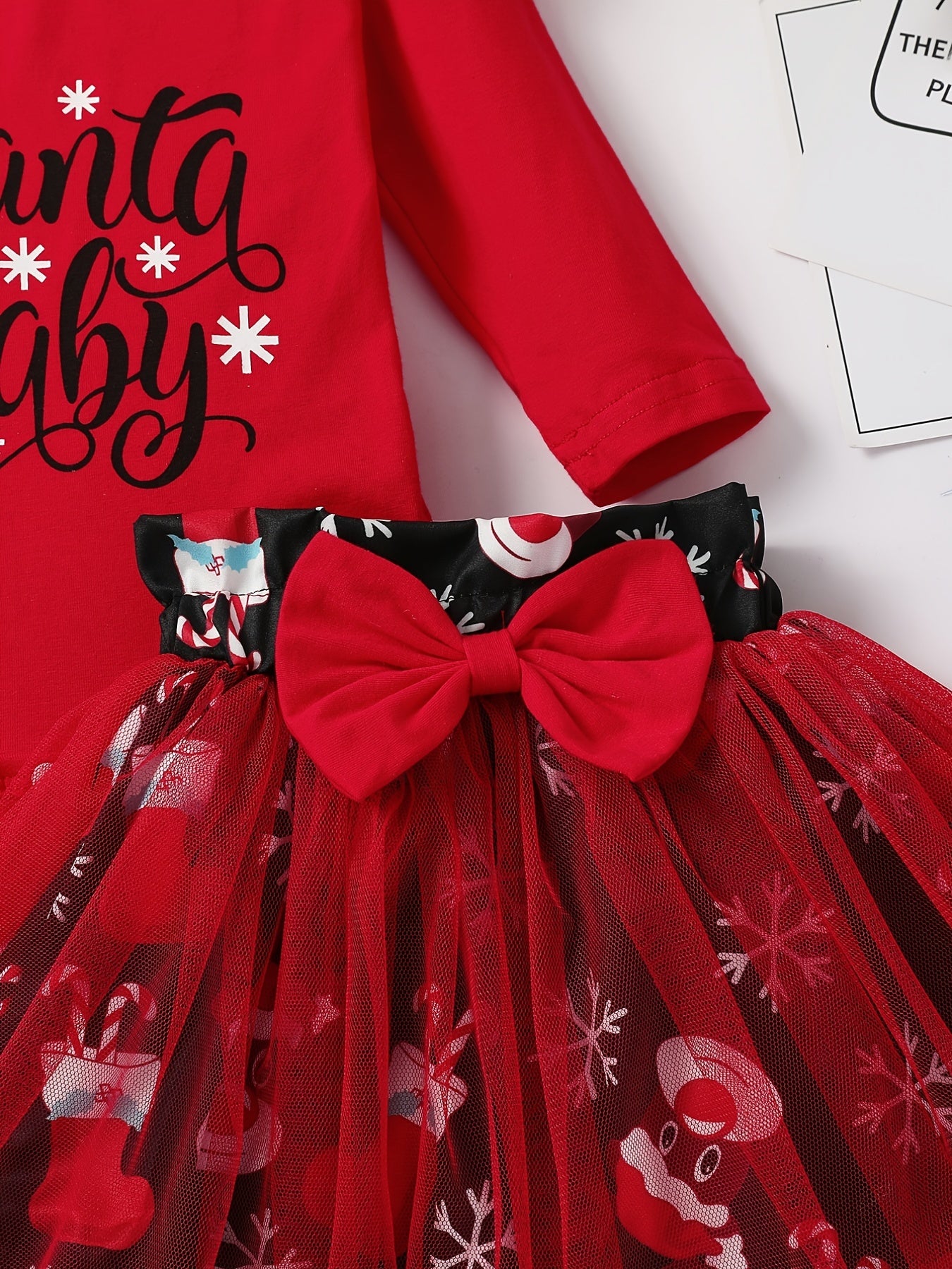 Baby Girls Adorable Christmas Outfit Infant Long Sleeve Romper & Snowman Print Tulle Dresses Set Festival Party Dress Up