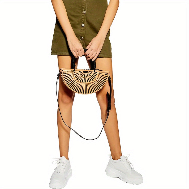 Bamboo Purse Women's Crossbody Bamboo Bag by Handmade Straw Purse Built-in Storage Bag Summer Beach Purse Tote Handbag