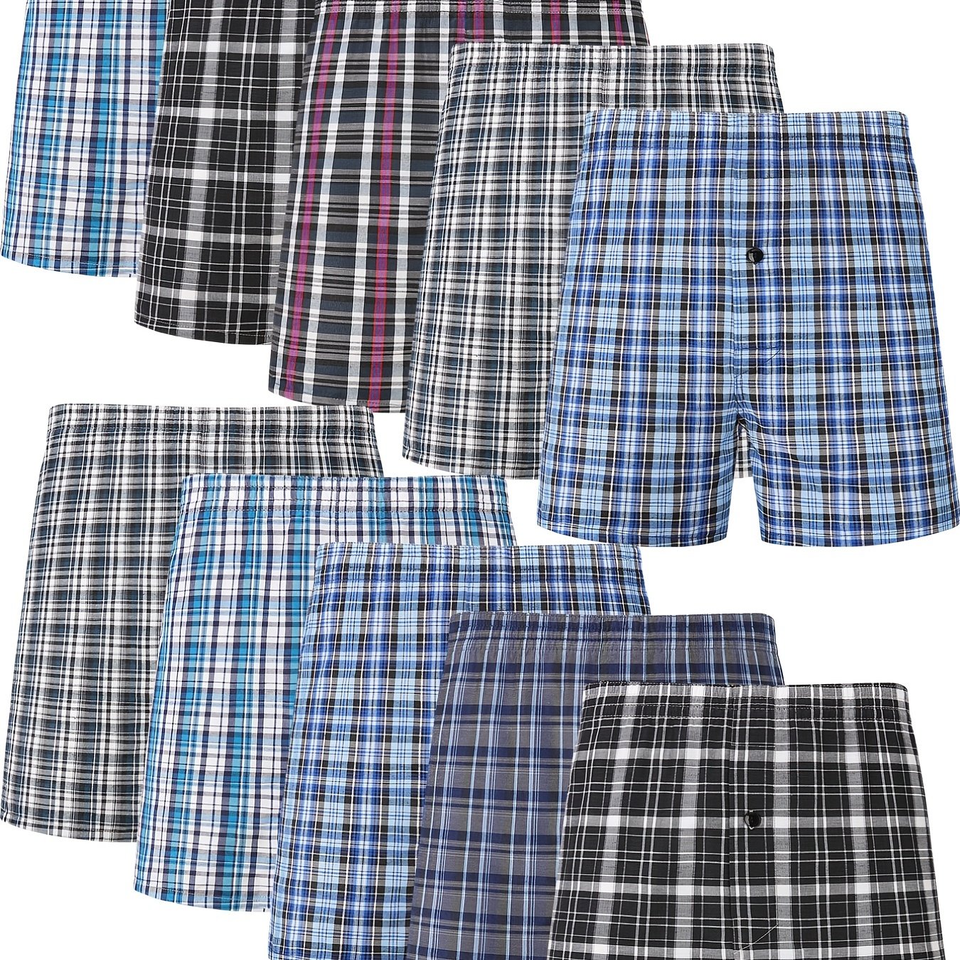 10 Pcs JupiterSecret Mens Loose Fit Cotton Blend Boxer Shorts - Elastic Waistband, Button Fly, Striped Pattern, Non-Stretch Fabric, Casual Wear for Everyday Comfort - Random Style