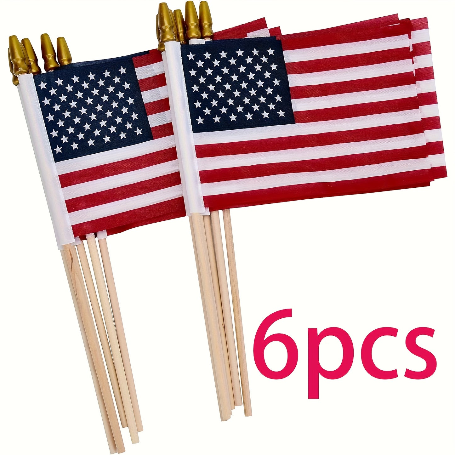 6pcs American Flags Small US Flags, Mini American Flag on Stick 4x6 Inch US American Hand Held Stick Flags
