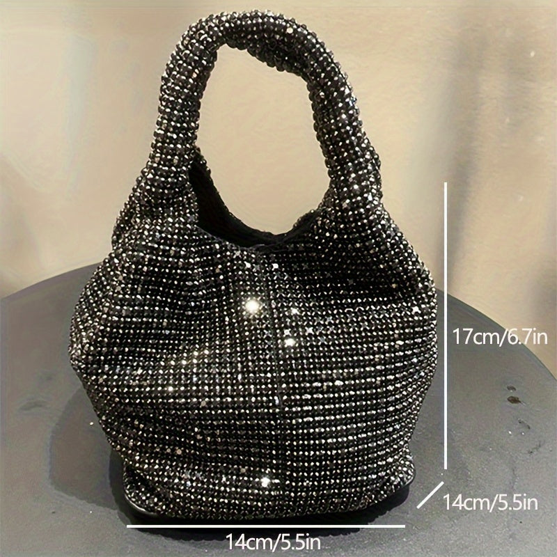 Luxurious Mini Rhinestone Bucket Handbag - Bling-Bling Evening Purse with Chain Strap, Fashionable, Spacious Interior, Perfect for Carnival, Mardi Gras, Music Festival, Party, Prom, and Night Out - Trendy, Glamorous, and Dura