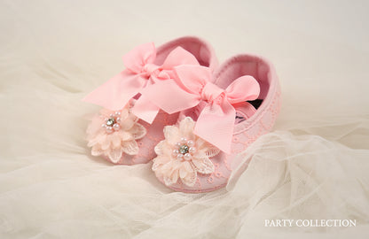 Baby Girls Mary Jane Flat Shoes With Flower Decor Soft Comfy Crib Shoes First Walker Shoes For Newborn Infant, Spring And Summer