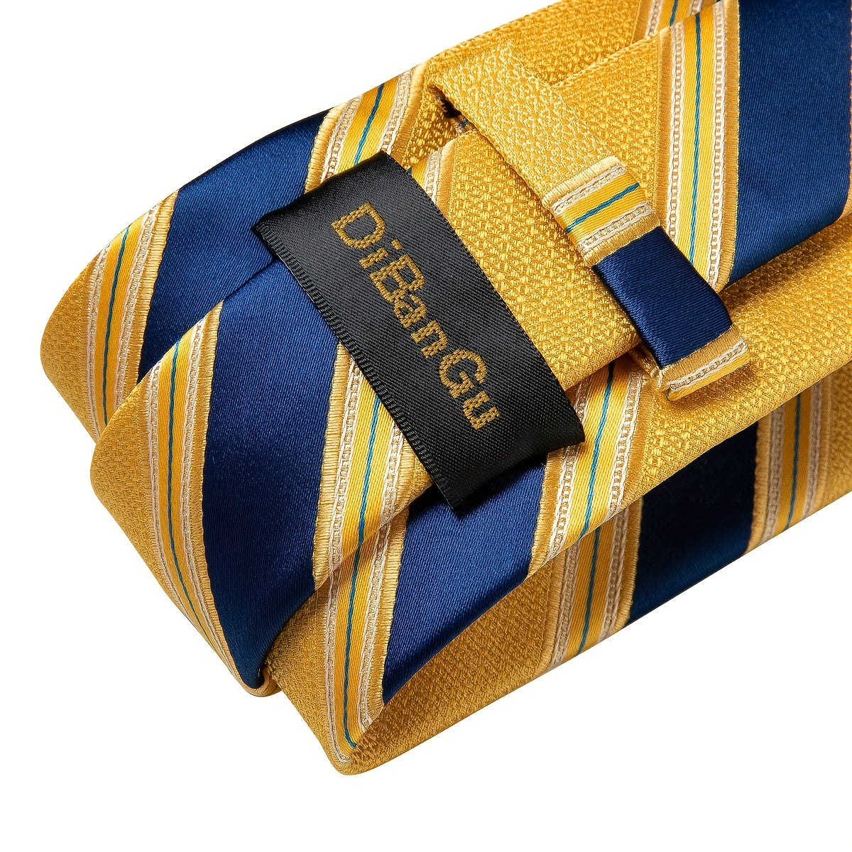 Classic Striped Tie Set For Men Blue Yellow Ties Trendy Woven Necktie Hanky Cufflinks Set Business Tie, Ideal choice for Gifts