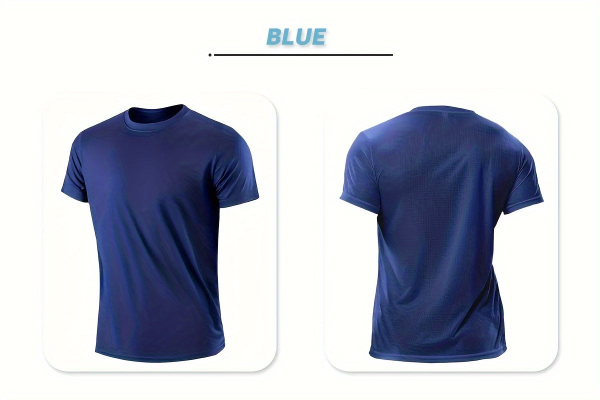 5pcs Mens Shirts Solid Color Simple Summer T-shirt Outdoor Breathable Quick Drying Clothes Running Fitness Sportswear