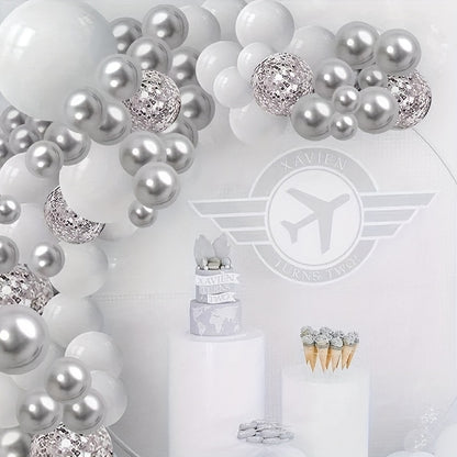147pcs, 5/10/12/18 Inch White Silvery Confetti Latex Balloon Arch Garland For Baby Shower Birthday Party Bridal Wedding Decorations