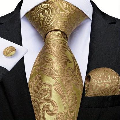 Classic Striped Tie Set For Men Blue Yellow Ties Trendy Woven Necktie Hanky Cufflinks Set Business Tie, Ideal choice for Gifts
