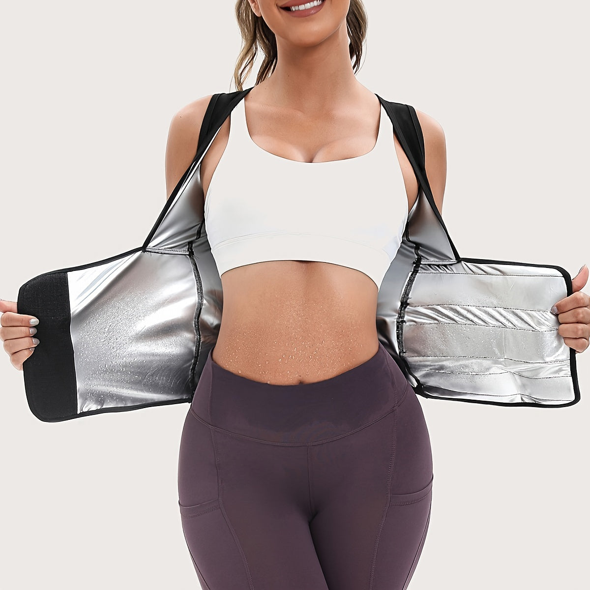 Sports Women's Sweat-Sweat Sauna Suit, Waist-Cinching Shapewear with Fixed Bra for Sagging Prevention, Slimming Running Sportswear, Easy Stick-On Design, Tummy Control Yoga Outfit, Sexy Fitness Jacket, Body Sculpting Underwea