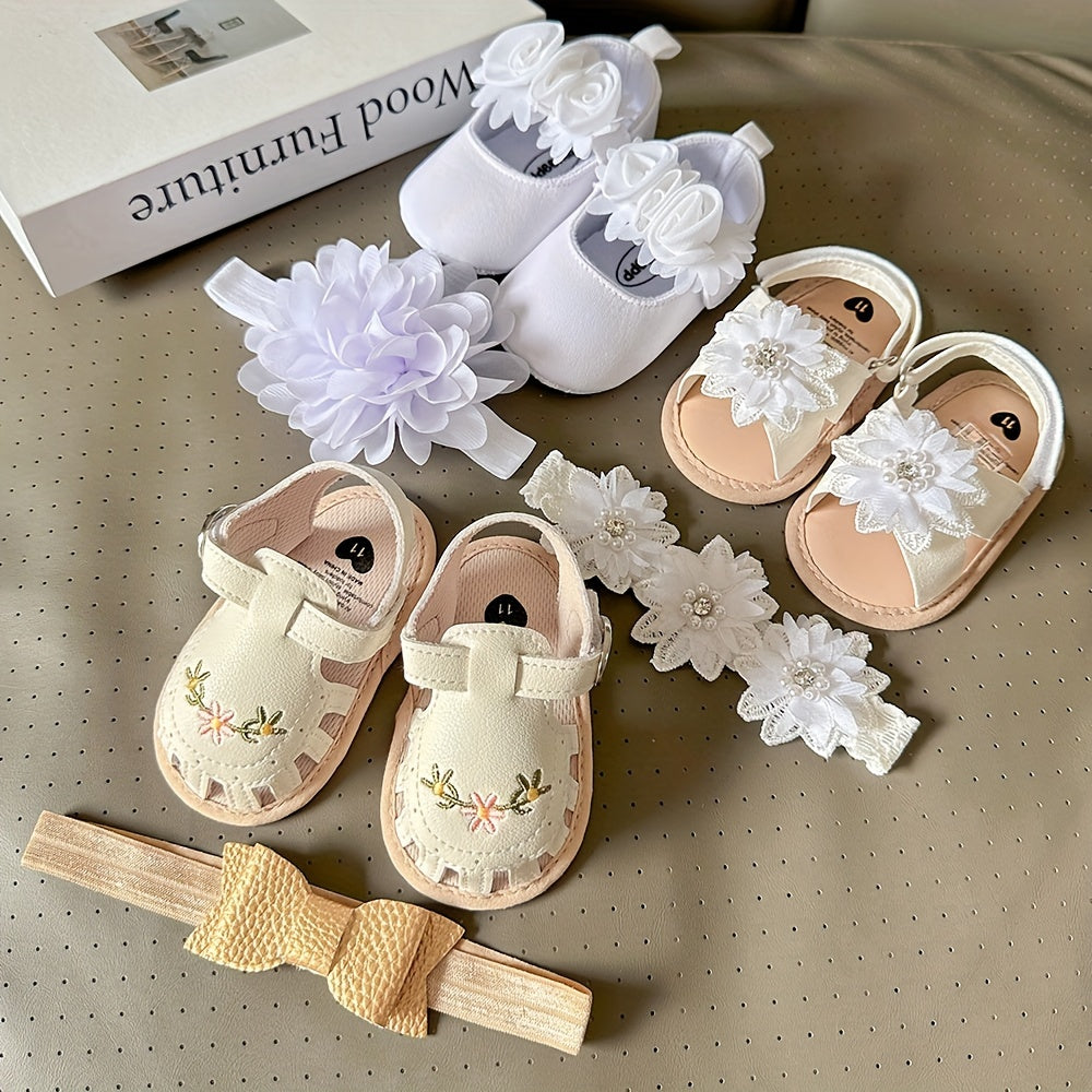 Baby Girls Flower Comfy Non-Slip Crib Shoes For First Walkers Newborn Infant, Spring And Summer