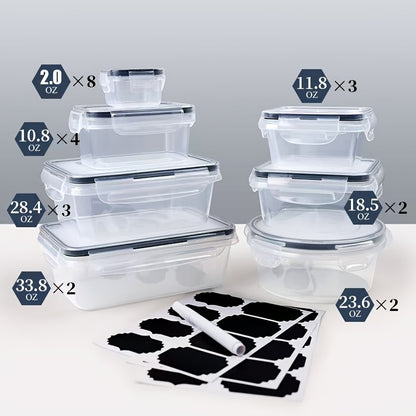 [Popular Choice] 24pcs Microwave Safe Kitchen Storage Container Set - Leakproof, Shatterproof Plastic Meal Prep Containers with Airtight Lids, Labels & Marker Pen, Transparent Food Storage for Countertops, Freshness-Keeping,
