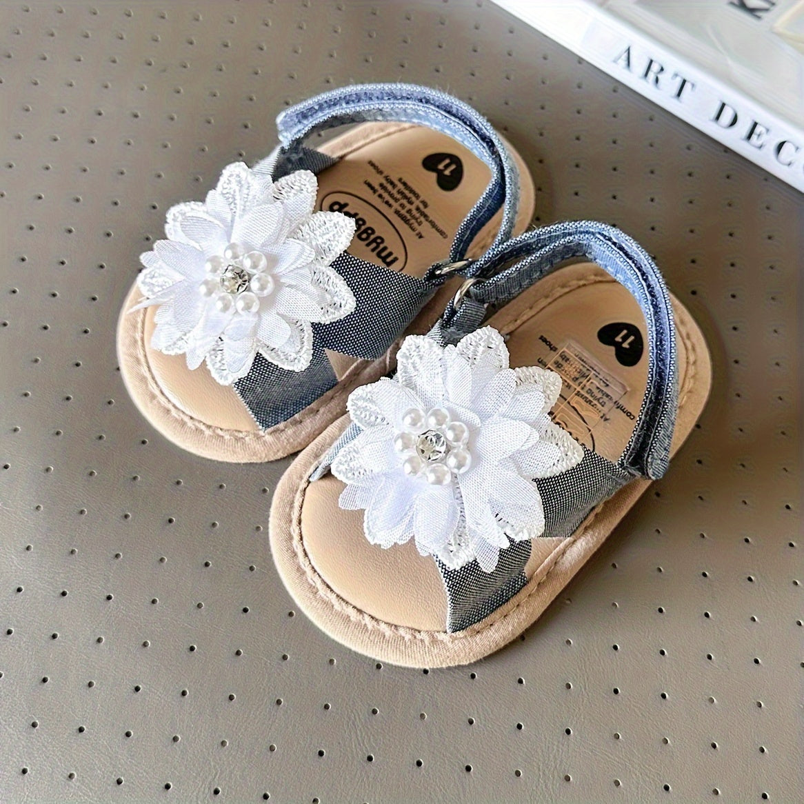 Baby Girls Flower Hook And Loop Sandals, Lightweight Non-Slip Comfy Walking Shoes For Newborn Infant, Summer