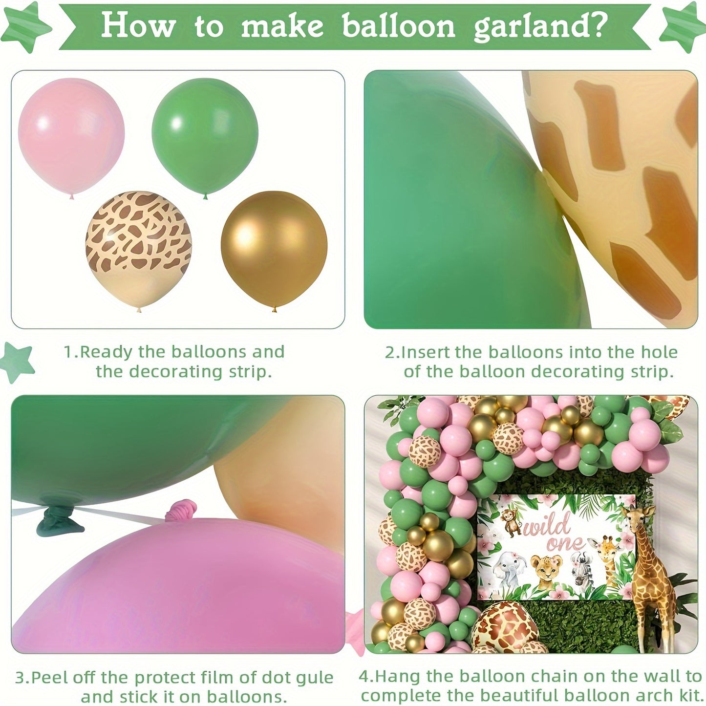 127pcs Wild One Birthday Decorations for Girls of Safari Jungle Theme Balloon Garland Arch Kit, Pink Wild One Balloons Arch with Backdrop 5X3ft for Girl 1st Birthday Party Decor Supplies