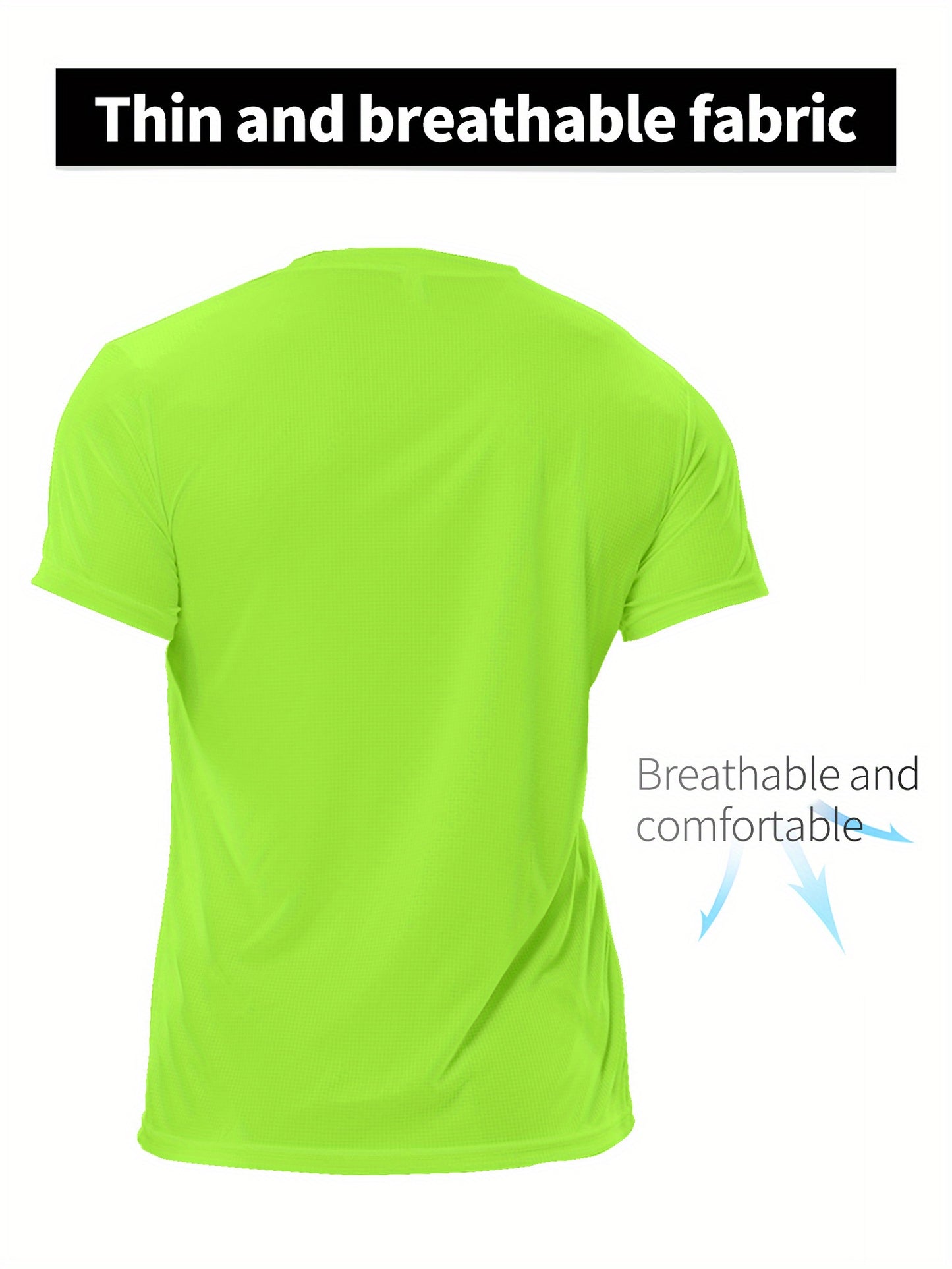 Men's Quick-Dry Athletic T-Shirt - Neon Green Workout Shirt, Lightweight Moisture-Wicking Gym Tee for Running, Training, Boxing, Cycling - Breathable Athletic Top with Round Neck, Gym Shirt, Sports Apparel, Sleek Design, Elas