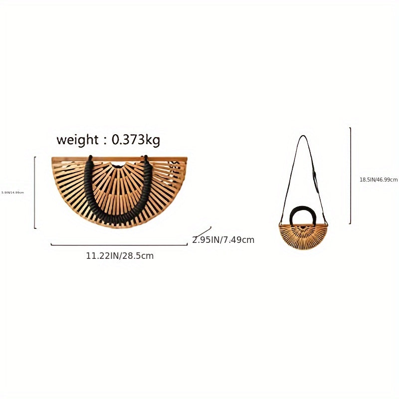 Bamboo Purse Women's Crossbody Bamboo Bag by Handmade Straw Purse Built-in Storage Bag Summer Beach Purse Tote Handbag