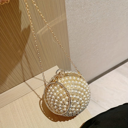 Glamorous Faux Pearl & Rhinestone Ball Clutch - Sparkling Evening Handbag for Weddings, Proms & Parties - Womens Fashion Purse