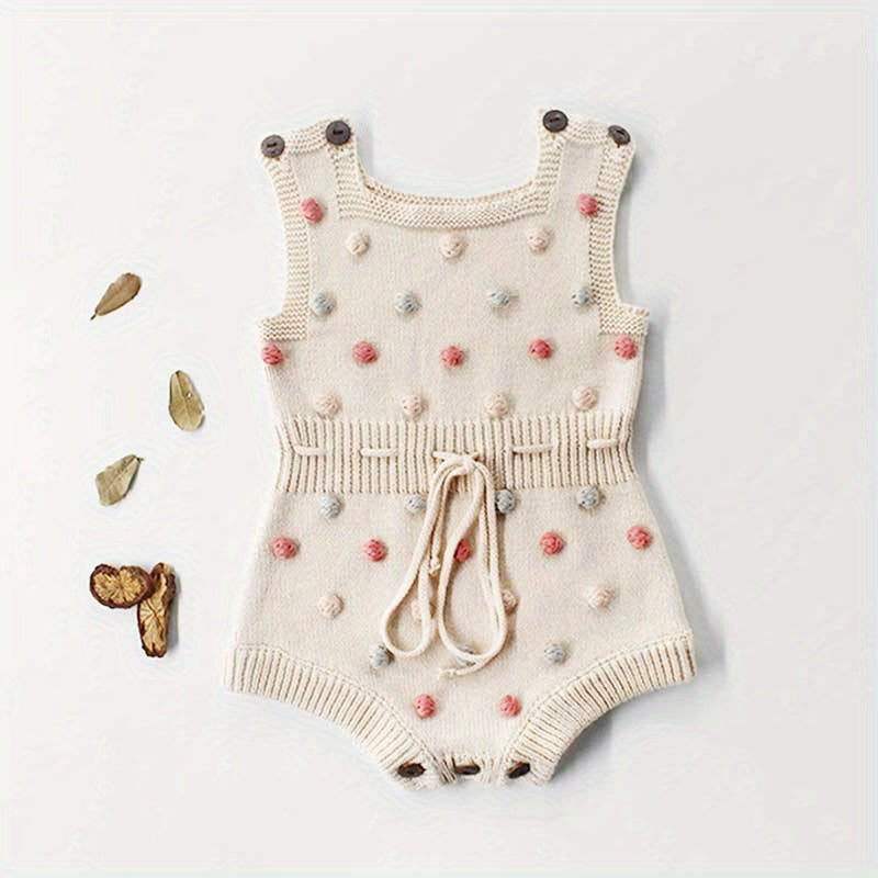 Adorable Hand-Knitted Newborn Baby Romper - Soft 100% Cotton, Pompom Details, Breathable, Comfortable, One-Piece Jumpsuit Overalls for Baby Boys and Girls, 2022 Latest Design