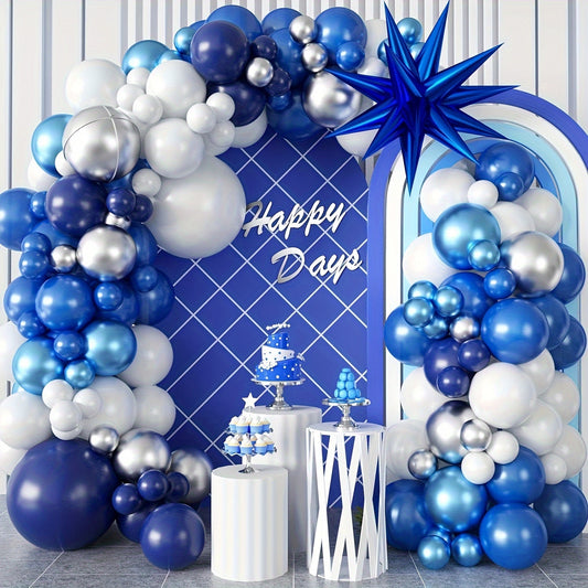 94pcs, Navy Blue White Metallic Slivery Balloon Set With Exploding Stars Aluminum Film Balloon Garland Arch Decoration, Graduation, Retirement, Wedding Party Decoration Brighten Up Your Party - Perfect For Birthday And Sweet