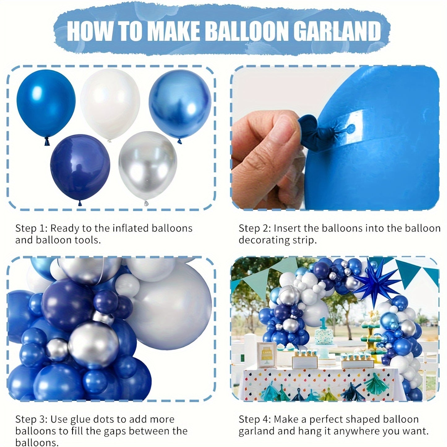 94pcs, Navy Blue White Metallic Slivery Balloon Set With Exploding Stars Aluminum Film Balloon Garland Arch Decoration, Graduation, Retirement, Wedding Party Decoration Brighten Up Your Party - Perfect For Birthday And Sweet
