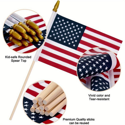 6pcs American Flags Small US Flags, Mini American Flag on Stick 4x6 Inch US American Hand Held Stick Flags