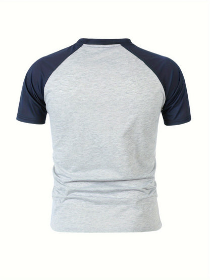 USA Flag Print Raglan T-Shirt for Men - Comfortable, Stretchy, Crew Neck, Short Sleeve, Casual Summer Sportswear Top with American Patriotic Design - Perfect for Fitness, Workout, Running, Outdoor Activities