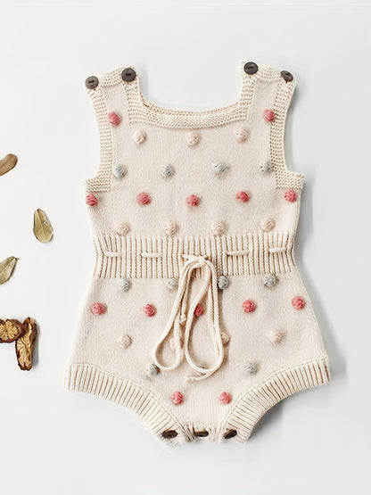 Adorable Hand-Knitted Newborn Baby Romper - Soft 100% Cotton, Pompom Details, Breathable, Comfortable, One-Piece Jumpsuit Overalls for Baby Boys and Girls, 2022 Latest Design