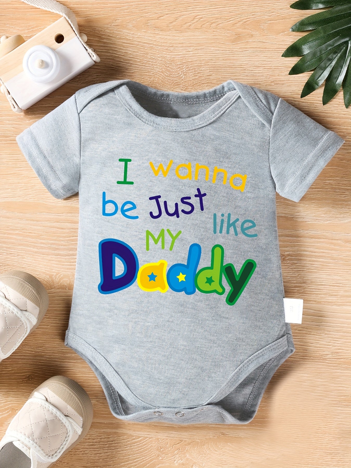 Baby Boys Baby Triangle Bodysuit I Wanna Be Just Like My Daddy Letter Print Newborn Cute Short Sleeve Crawling Clothes, for Outdoor