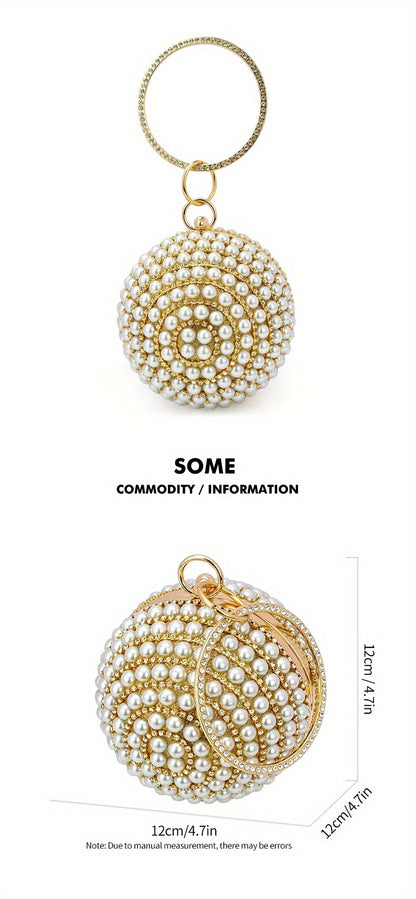 Glamorous Faux Pearl & Rhinestone Ball Clutch - Sparkling Evening Handbag for Weddings, Proms & Parties - Womens Fashion Purse